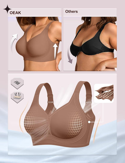 OEAK Womens Wireless Jelly Bra Plus Size Supportive Seamless Bras Full Coverage Push Up Comfortable No Underwire Tshirt Bras ( Size L )