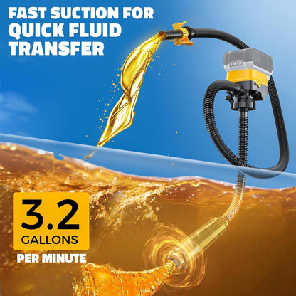 DIYtoolifz Cordless Fuel Transfer Pump with Auto-Stop, 3.2 GPM Flow Portable Fuel Pump Compatible with DeWalt 20V & Milwaukee 18V Batteries, with 41'' Hose, 3 Adapters for Diesel, Gasoline (Bare Tool) (box damaged)
