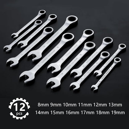 12pcs Wrench Set – Versatile Ratchet Wrenches for Efficient Automotive Repairs - Professional Grade Combination Wrench Set
