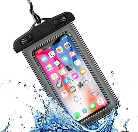Waterproof Phone Case Small Pouch Beach Dry Bag with Cell Phone Hook Lanyard, Water Proof Phone Protector Gasbag Pouch, Underwater Snorkeling and Swimming Phone Airbag Clear Case (Black)