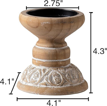 SOFE Farmhouse Wood Candle Holder, Handmade Pillar Candle Holders Brown Rustic Candle Stand Decorative, Candle Pedestal for Coffee Table, Living Room, Room Decor Aesthetic