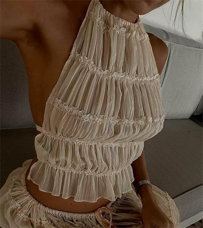 Women Sexy Halter Tops Backless Shirred Smocked Cami Tops Ruched Shirt Y2k Girls Going Out Tops Party Streetwear