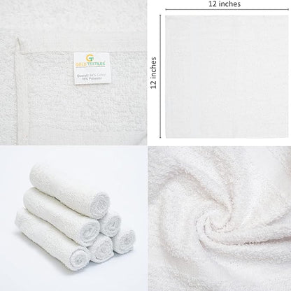 GOLD TEXTILES 60 Pack Economy White Washcloths Set (12x12 inches) - Cotton Blend Commercial Grade Cleaning Rags, Quick Drying  Soft Face Cloths, Fingertip Towels for Bathroom, Spa, Gym, and Kitchen
