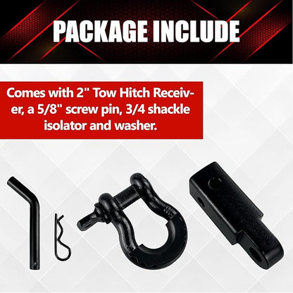 2" Tow Hitch Receiver with 58" Screw Pin,34 Shackle,45000Lbs Break Strength Heavy Duty Receiver Kit Fit for Vehicle Recovery Off-Road