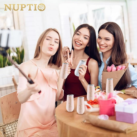 NUPTIO Maid of Honor Proposal Gifts: Pink Tumbler Stemless Champagne Flute Stainless Steel Wine Cups Bachelorette Party Supplies Bridal Shower Engagement Wedding Favors 6oz