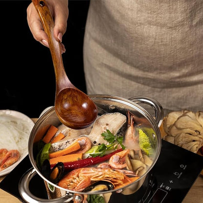 Handcrafted Vintage Lacquered Wooden Spoon Large Soup Spoon for Kitchen Cooking Serving Natural Wooden Utensil with Long Curved Handle