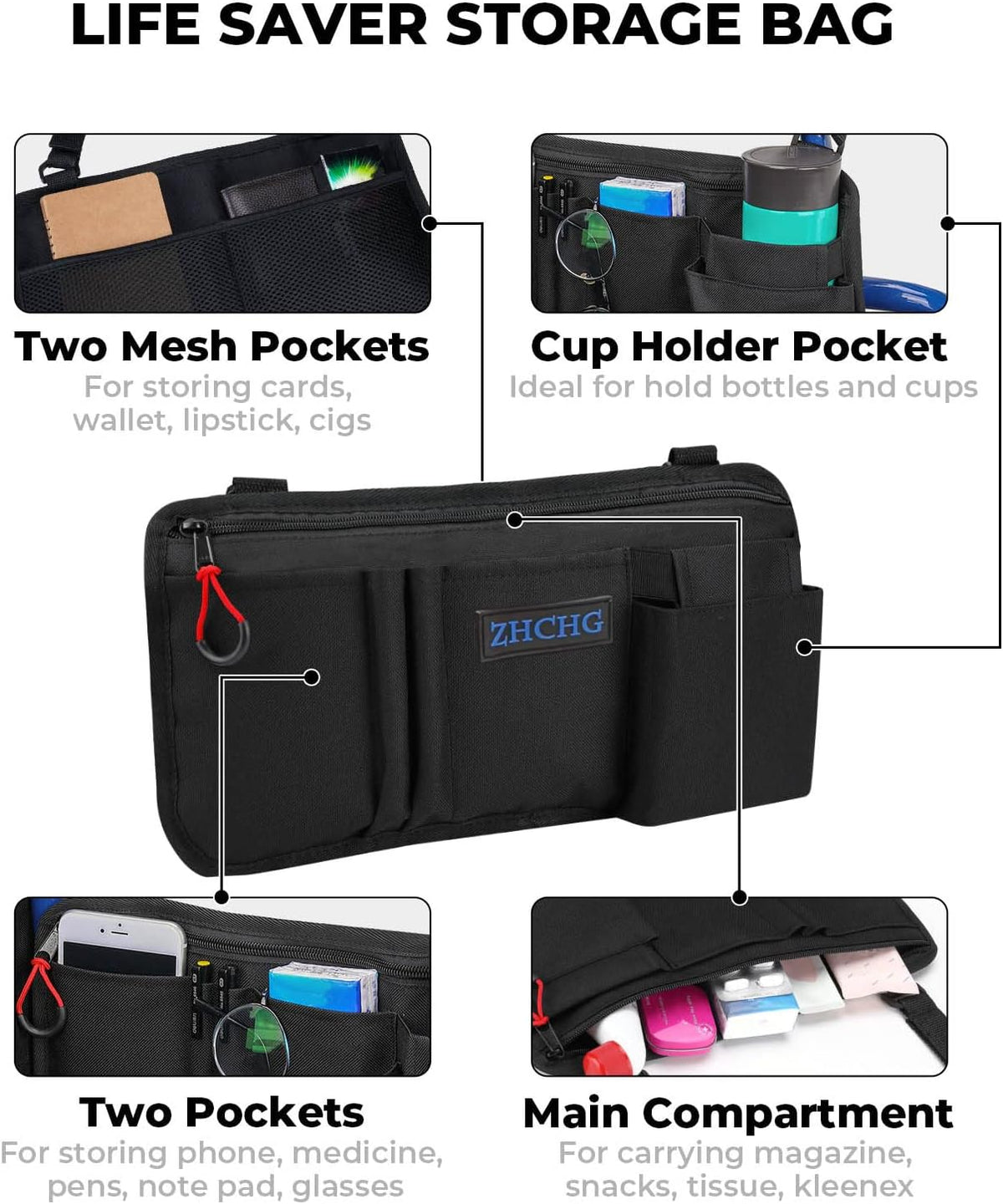 Wheelchair Side Bag with Cup Holder, Wheelchair Armrest Pouch Accessories for Walker, Rollator, Electric Scooter Wheelchairs, Ideal Gift for Mother's Day & Father's Day