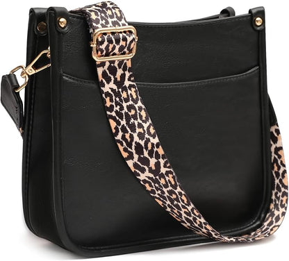 KOGTLA Women's Crossbody Shoulder Bag with Leopard Guitar Strap,Vegan Faux Leather Purse Handbag Bucket Tote Bag