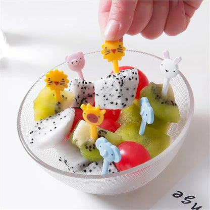 Fruit Forks Reusable Vegetable Toothpicks Cartoon Animal Farm Kids Food Picks(D 10PCSet 2SET Random)