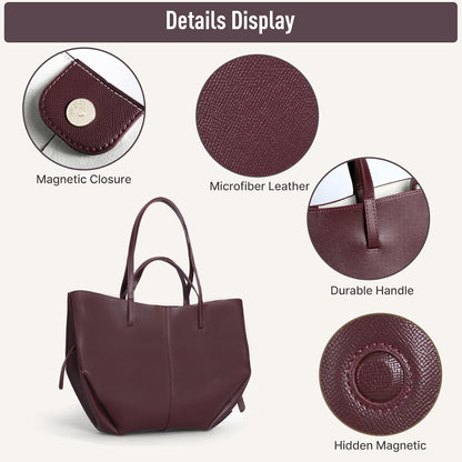 Wing Bag Cyme Cowhide Tote Women Bucket Handbag Premium Leather Lightweight Versatile Shoulder Bag for Work Travel Shopping