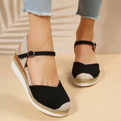 Closed Toe Platform Wedge Sandals Espadrilles Wedges for Women 2025 Dressy Flat Open Toe Comfortable Anti Slip Summer Shoes with Adjustable Buckle Ankle Strap