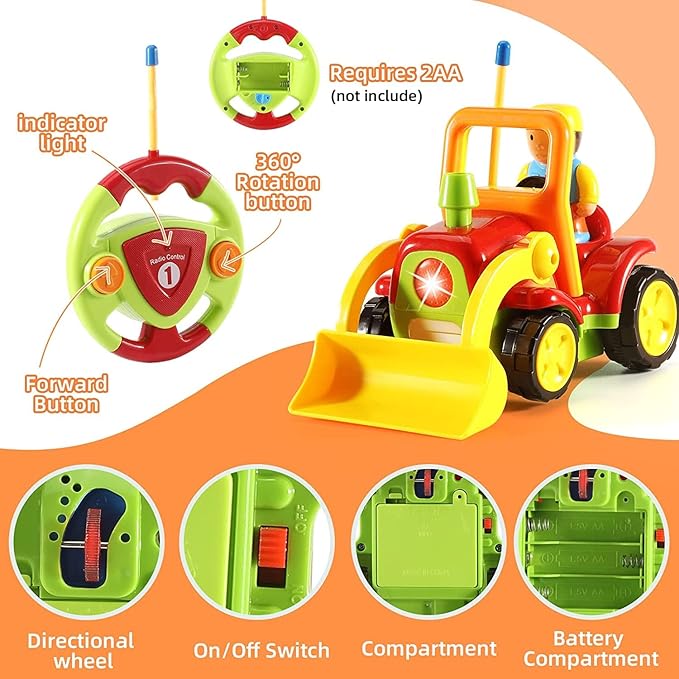 Haktoys Remote Control Bulldozer Toy for Toddlers  Easy RC Construction Tractor with Blade for Boys  Girls Ages 18 Months and Up  First Remote Control Vehicle for Kids