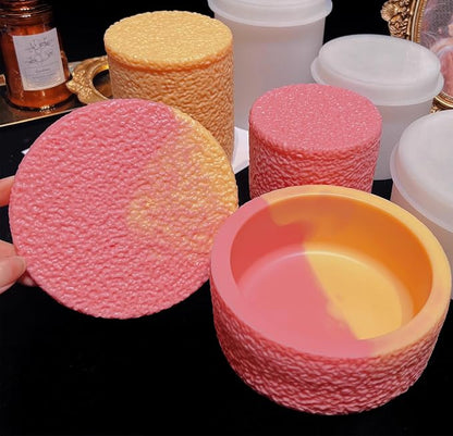 (1 Pack, White) Wehous Jar Silicone Molds, Candle Vessels Mold with Nature Rough Texture, Box Silicone Mold Storage Epoxy Resin Casting Mould for Resin Concrete Craft Jewelry Holder Trinket Candy Container Home Decor