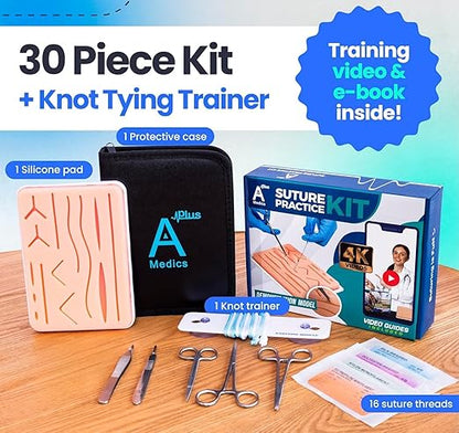 Complete Suture Practice Kit for Medical Students wHow-to Suture HD Video Course, Suture Training Manual  Carryall Case. All-in-One A Plus Medics kit incl. Suture Practice pad. (Education Use Only)