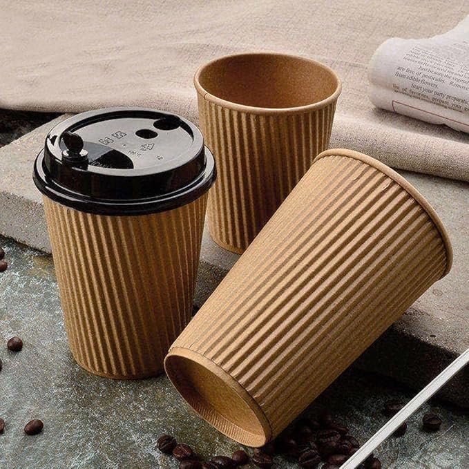 DKZ Kraft Paper Corrugated Paper Cups, Biodegradable Beverage Paper Cups, Disposable Take-Out Kraft Paper Cups, Take-Out Paper Cup Lids (100 8oz White Paper Cup lids)
