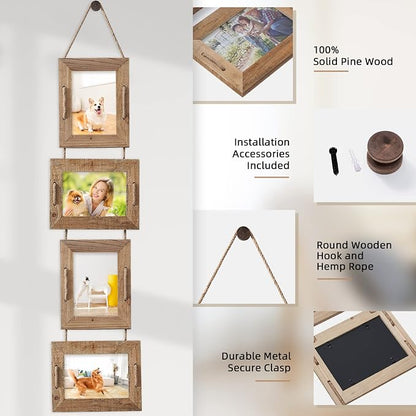 5x7 Picture Frames Rustic Solid Wood Hanging Picture Frames 4 Opening Photo Frame Display 4"x6" Pictures with Mat or 5"x7" Without Mat, 2 Pack Weathered Brown (1 frame missing its acrylic panel)