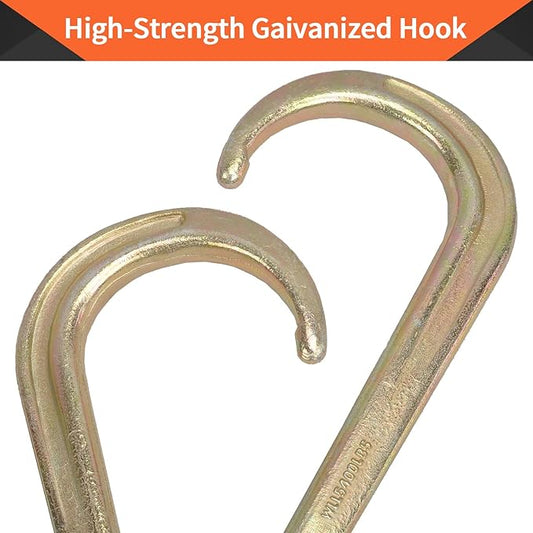 5/16" Grade 70 V-Type Transport Tow Chain 10 Ft w/J-Hooks Long Shank Legs for Flatbed Truck Tie Trailer Tractor Car Wrecker Tow Chain,3700 Lbs Working Load Limit,G70 Steel Towing Chain Bridle