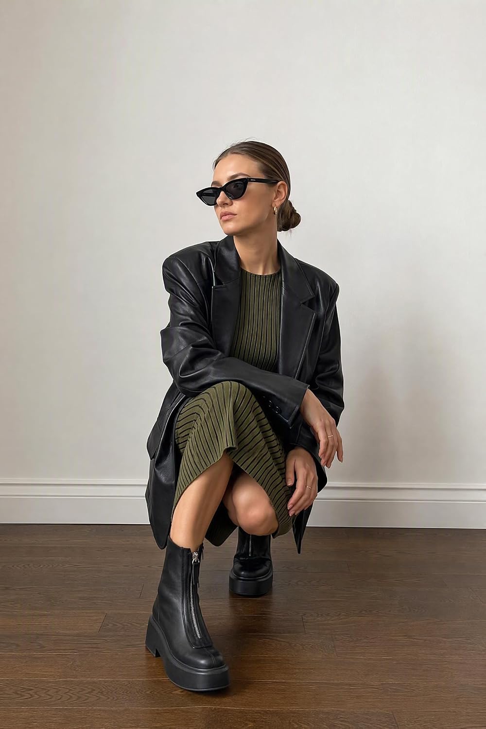 Women's Platform Ankle Boots Leather Boot Chelsea Booties Block Heel Round Toe Short Combat Boots Comfortable Zipper Winter Snow Boot Casual Dessy