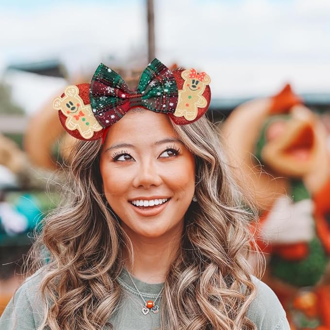 Trnerm Christmas Mouse Ears Headband for Women - Red Bows Headband