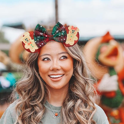 Trnerm Christmas Mouse Ears Headband for Women - Red Bows Headband