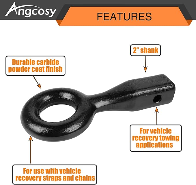 Heavy-Duty Forged Steel Tow Eyelet Trailer Hitch Mount Tow Eye, Capacity 10,000 lbs, Fits for 2-Inch Receiver