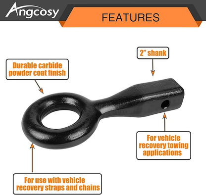Heavy-Duty Forged Steel Tow Eyelet Trailer Hitch Mount Tow Eye, Capacity 10,000 lbs, Fits for 2-Inch Receiver