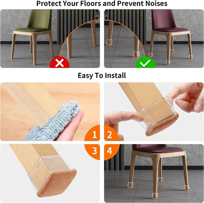 23 Pcs 2inch Square Clear Chair Leg Floor Protectors, Silicone Felt Furniture Pads Caps for Hardwood Floor, Dining Table Bar Stool Leg Protectors Leg Cups Covers (Fit: 1.38''-1.77")
