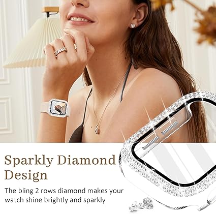 Bling Case with HD Screen Protector Women Compatible with Apple Watch 40mm Diamond Protective Face Cover PC Frame Protector for iWatch Series 456SE Clear