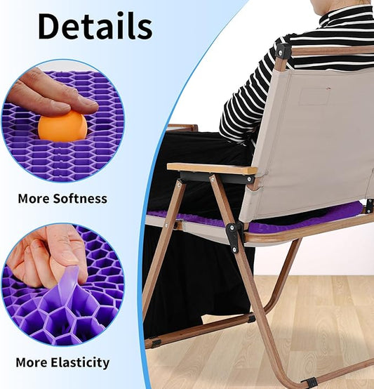 Ergonomic Gel Seat Cushion for Long Sitting, Tailbone and Coccyx Pain Relief, Office Chair Comfort, Wheelchair Pad, Chair Cushion for Back Support, Comfort Wheelchair Seat Cushions (Light Purple)