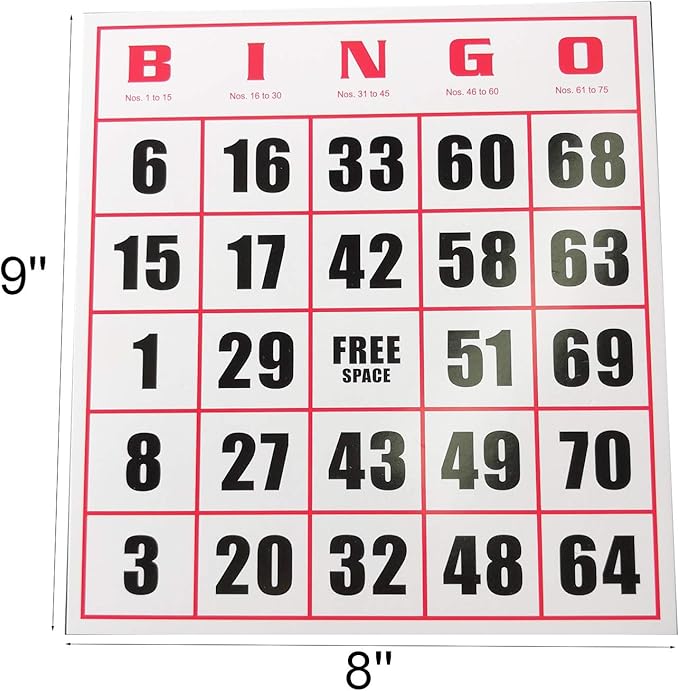 Yuanhe Jumbo Bingo Game Cards - 50 Pack Easy Read Bingo Set for Kids Party, School, Family Gathering, Casino Trip