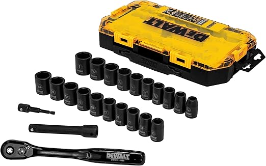 DEWALT Impact Socket Set with Ratchet, Metric/SAE, 1/2" Drive, 23-Piece Set with Case (DWMT74739)