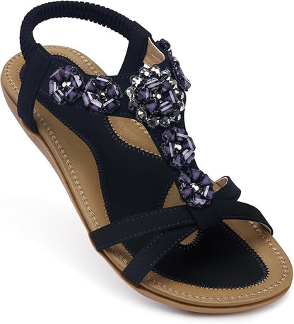 SHIBEVER Flat Sandals for Women Dressy: Summer Comfortable Ankle Strap Womens Sandal