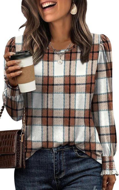 Blouses for Women Dressy Casual Long Sleeve Shirts Fashion Clothing Puff Sleeve Tunic Tops with Smocked Cuffs