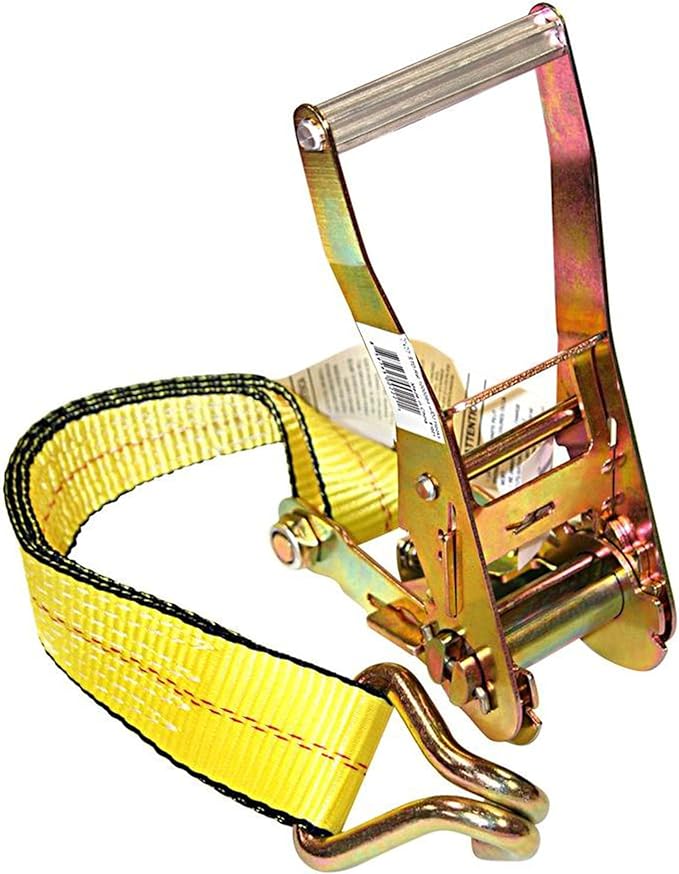 Premium Ratchet Tie Down – 1 PK – 2 IN – 27 FT – 3333 LBS Working Load – 10000 LBS Break Strength – Double J Hook – Cargo Straps Perfect for Moving Appliances, Lawn Equipment and Motorcycles