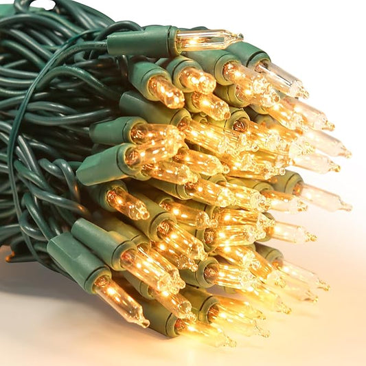 Super Bright Clear Mini Christmas Tree String Lights, Gift for Decoration, 21.45FT 100 Count Bulbs with Green Cord, UL Listed Indoor Outdoor Lighting for Holiday (Green Cable, 1-Pack)