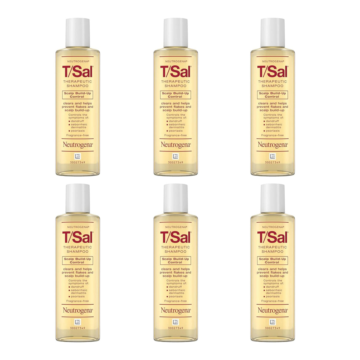 Neutrogena T/Sal Therapeutic Dandruff Shampoo, Scalp Build-Up Control, 3% Salicylic Acid,Psoriasis Treatment, Seborrheic Dermatitis Shampoo, Clears Flakes, Fragrance Free, 4.5 fl oz (Open Container)