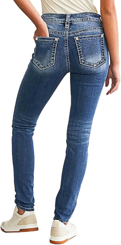 Women's Butt Lifting Skinny Leg Jeans Stretchy Tummy Control Mid Rise Denim Jeans