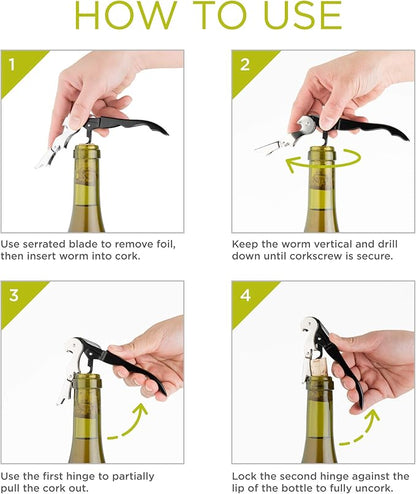 True TrueTap Double Hinged Waiters Corkscrew, Black Wine Bottle Opener with Foil Cutter, Wine Key (Pack of 3)