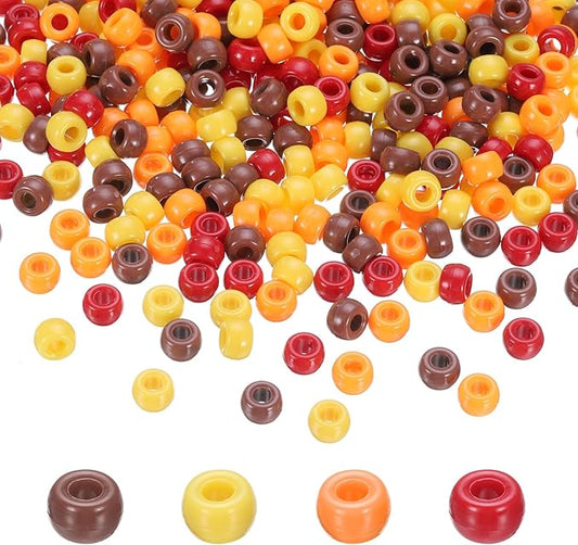 HARFINGTON 1000Pcs Pony Beads 6x9mm 4 Assorted Colors Acrylic Bulk Plastic Barrel Bead Red Yellow Orange Brown for Necklace Key Chain Jewelry Making