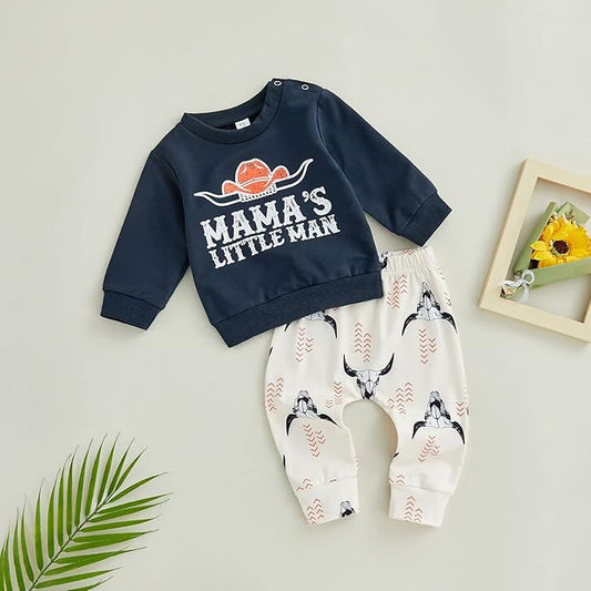 SAYOO Western Baby Boy Clothes Cow Print Sweatshirt Pullover Top Jogger Pants 2Pcs Toddler Boy Cowboy Fall Winter Outfits
