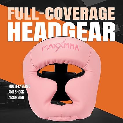 MaxxMMA Boxing Headgear, Adjustable Full Coverage Protection Headguard with Headband
