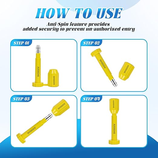 Bolt Seal 100pcs 0325901-032600 Shipping Seal with Print Progressive Numbering for Cargo Containers and Truck Trailers, Yellow