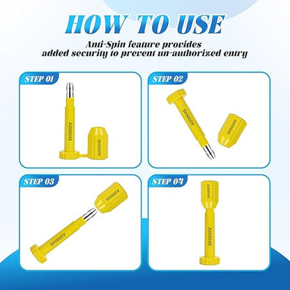 Bolt Seal 100pcs 0325901-032600 Shipping Seal with Print Progressive Numbering for Cargo Containers and Truck Trailers, Yellow