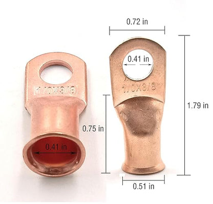 Cable Ends 10pcs 10 AWG-38- Battery Lugs, Heavy Duty Wire Lugs, Ring Terminals,4 Guage Terminals, UL Bare Copper Eyelets Electrical Battery Terminal Connectors