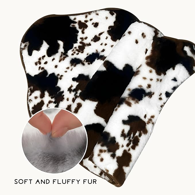 Coffee and White Cow Cute Bath mat,Faux Rabbit Fur Non-Slip Shaggy Water Absorbent Microfiber Soft Fluffy Bathroom Rugs,Washable for Home Decor Living Room Soft Plush Rug 23.6x35.4 inch