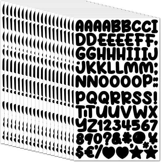 1800 pieces of 20 letter stickers, self-adhesive vinyl waterproof mailbox number stickers, mailbox, windows, doors, signs, address numbers, enterprise (0.5 inch) (Cartoon Black)