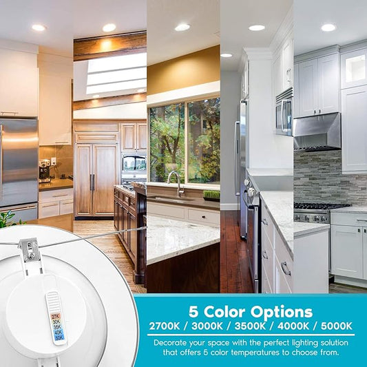 LUXRITE 56 Inch LED Recessed Retrofit Downlight, 14W90W, CCT Color Selectable 2700K  3000K  3500K  4000K  5000K, Dimmable Can Light, 1100 Lumens, Wet Rated, Energy Star, Smooth Trim (4 Pack)