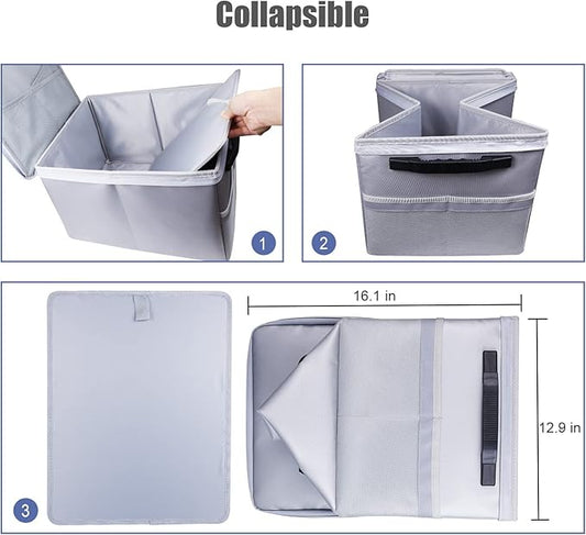 File Box with Lock, Fireproof Document Box File Organizer Box, Portable Office Collapsible File Storage with Reflective Strip for Hanging LetterLegal Size FolderCertificate