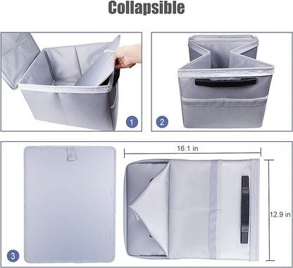 File Box with Lock, Fireproof Document Box File Organizer Box, Portable Office Collapsible File Storage with Reflective Strip for Hanging Letter/Legal Size Folder/Certificate