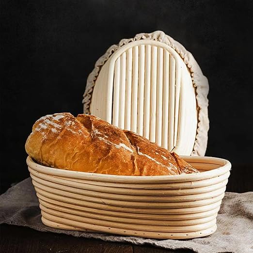 Bread Basket-Sourdough Proofing Basket-Proofing Basket-9.8 inch Oval Proofing Bowl with Liner for Home Baker Baking Tool Kits (Oval)
